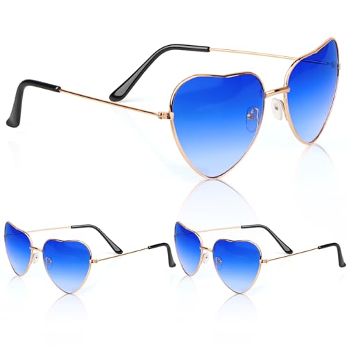 Powmag 3 Paar Herz Sonnenbrille, Lustige Herzbrille, Party brille, Hippie Partybrille, Herzbrille für Fasching Foto Requisiten Geburtstagsfeier für Damen und Männer (Blauer Farbverlauf) von Powmag