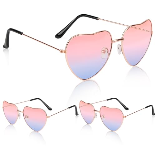 Powmag 3 Paar Herz Sonnenbrille, Lustige Herzbrille, Party brille, Hippie Partybrille, Herzbrille für Fasching Foto Requisiten Geburtstagsfeier für Damen und Männer (Oben rosa und unten blau) von Powmag
