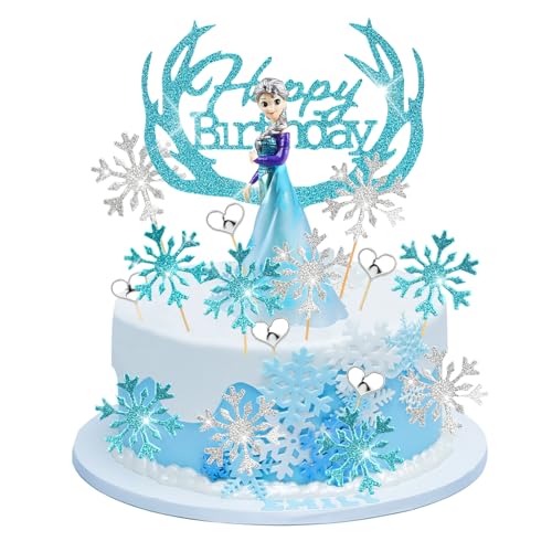 Powmag Elsa Tortendeko, Eiskönigin Torte, 27 Stück Elsa Kuchen Deko, Elsa Cake Topper Figuren für Torte, Eiskönigin Prinzessin Geburtstags Party Torten Deko Mädchen, Glitter Snowflake Cupcake Toppers von Powmag