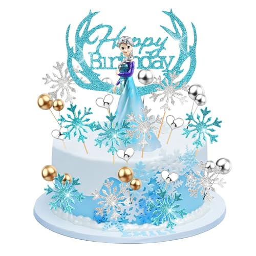 Powmag Elsa Tortendeko, Eiskönigin Torte, 39 Stück Elsa Kuchen Deko, Elsa Cake Topper Figuren für Torte, Eiskönigin Prinzessin Geburtstags Party Torten Deko Mädchen, Glitter Snowflake Cupcake Toppers von Powmag