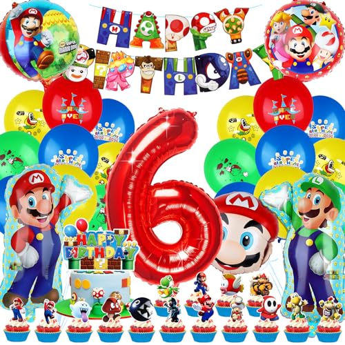 Powmag Geburtstag Deko 6 Jahre, Luftballons Geburtstagsdeko Jungen Mädchen, Cartoon-Thema 6 Geburtstag Party Deko, Dekoration Geburtstag für Kinder von Powmag
