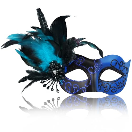 Powmag Venezianische Maske, Maskenball Maske Damen Herren, Masquerade Maske Venezianisch, Masken Kostüm für Karneval Fasching Cosplay Party Maskerade Maske für Frauen mit Stab (1 Stück-Blau Powmag Venezianische Maske, Maskenball Maske Damen Herren, Masquerade Maske Venezianisch, Masken Kostüm für Karneval Fasching Cosplay Party Maskerade Maske für Frauen mit Stab (1 Stück-Blau von Powmag