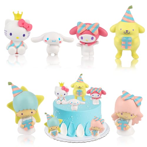 San-rio Mini Figuren, 6 Stück Kuchen Deko, Hello-Kitty Figur Tortendeko, Cinnamoroll Cake Topper für Mädchen Geburtstagsdeko von Powmag
