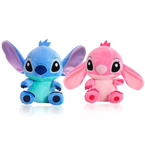 Stitch Kuscheltier, 2PCS Stich Plüschfigur, 20cm Stich Plüsch, Lilo und Stitch Plüschtier, Plush Stofftier Spielzeug für Kinder (Blau und Rosa) von Powmag