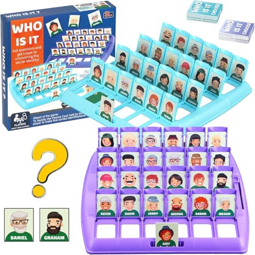 Wer ist es Spiel, Family Erraten Spiele, Wer Bin ich Spiel, Wer ist es Lustiges Ratespiel Brettspiel, Guess Who Whats Their Name, Guess What Spiel, Lustige Spiele für Die Ganze Familie (Blau+Rot) von Powmag