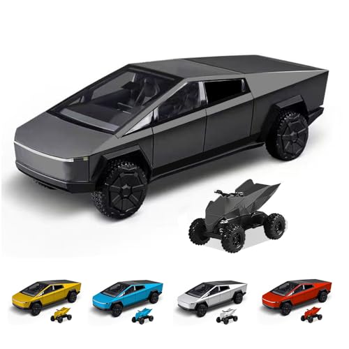 1/24 Cyber Truck Modell Spielzeugwagen Legierungen-Druckgussmodell Pickup Cyber Truck Spielzeug Rennwagen mit Cyberquad - Klang- und Lichteffekt, Schwingungsdämpfung, geeignet ab 6 Jahren von Powvan