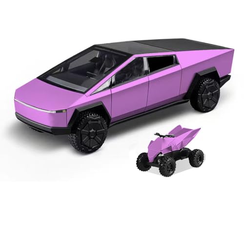Cyber Truck Zinc Alloy Toy Trucks with ATV Motorcycle Diecast Metal Model Electric Pickup Truck 1/32 Toy Race Cars with Sound and Lighting Effect Gift Age for 3+ (Pink) von Powvan