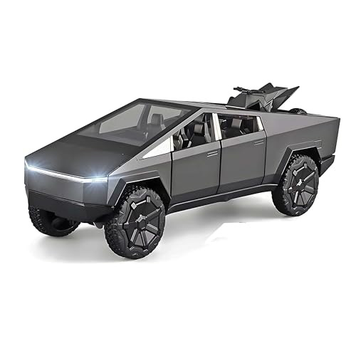Powvan Spielzeug-LKW, Diecast-Metall-Cybertruck-Modell-Pickup-Truck im Maßstab 1:32, Spielzeugautos Rennen mit Sound und Licht, Geschenk für Kinder ab 6 Jahren. (1/32 Schwarz) von Powvan