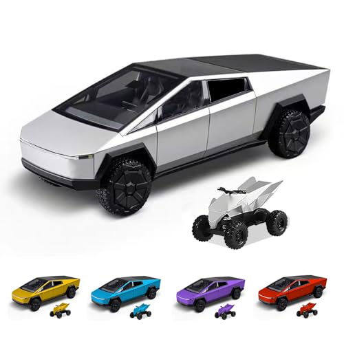 Powvan Spielzeug-LKW, Diecast-Metall-Cybertruck-Modell-Pickup-Truck im Maßstab 1:32, Spielzeugautos Rennen mit Sound und Licht, Geschenk für Kinder ab 6 Jahren. (1/32 Silber) von Powvan