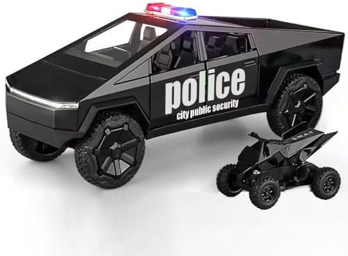 Spielzeug-LKW, Diecast-Metall-Cybertruck-Modell-Pickup-Truck im Maßstab 1:32, Spielzeugautos Rennen mit Sound und Licht, Geschenk für Kinder ab 6 Jahren. (Police Schwarz) von Powvan