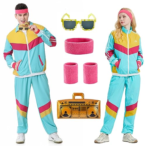 Poywuo 80er 90er Jahre Outfit Herren Damen 80er Trainingsanzug Jacke Hose Anzug für Fasching, 80er Jahre Kostüm Herren Damen Retro Jogginganzug, 80 90 Jahre Outfit Erwachsene Poywuo 80er 90er Jahre Outfit Herren Damen 80er Trainingsanzug Jacke Hose Anzug für Fasching, 80er Jahre Kostüm Herren Damen Retro Jogginganzug, 80 90 Jahre Outfit Erwachsene von Poywuo