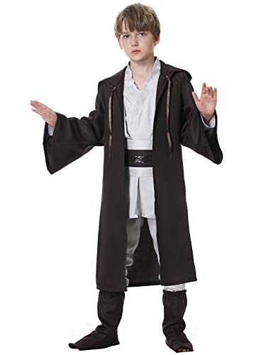 Poywuo Jedi Kostüm für Kinder Jungen Mädchen Verkleidung für Halloween Karneval,Braun,104-110 von Poywuo