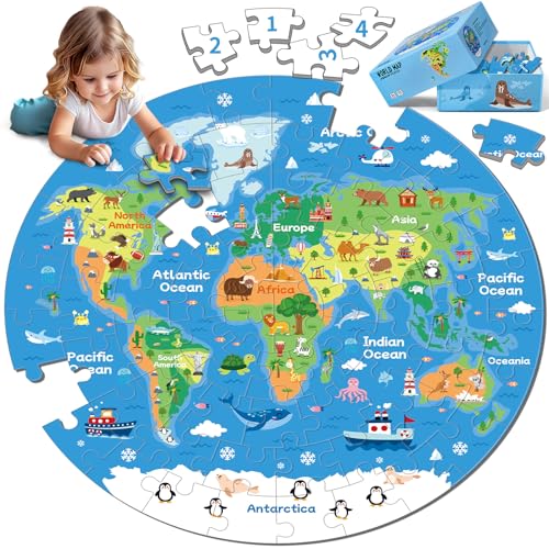 72-teiliges Weltkarten-Puzzle für Kinder, 3–5, 4–6 Globus, runde Bodenpuzzles, Geographie, pädagogisches Geburtstagsgeschenk, Lernressource, pädagogisches Montessori-Spielzeug 72-teiliges Weltkarten-Puzzle für Kinder, 3–5, 4–6 Globus, runde Bodenpuzzles, Geographie, pädagogisches Geburtstagsgeschenk, Lernressource, pädagogisches Montessori-Spielzeug von Ppotyo