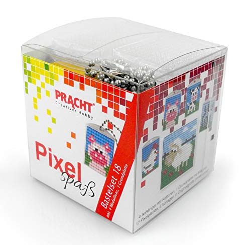 Pixel P90039-63501 Spaß Bastelset 18, zur Gestaltung von 4 Schlüsselanhängern (Medaillons) für Kinder, kinderleichtes Stecksystem, ohne Bügeln und Kleben, Steinchen aus Biokunststoff von Pracht Creatives Hobby