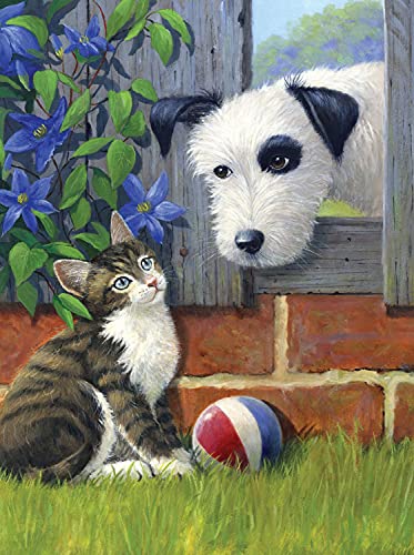 Malen nach Zahlen - Junior "Hund & Katze", DIY Bild ca. 33 x 24 cm groß, inkl. 7 Acryl-Farben, Pinsel und bedrucktem Malkarton, ideal für Anfänger und Kinder ab 8 Jahre von Pracht Creatives Hobby