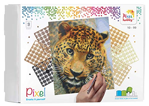 Pixel P090050 Mosaik Geschenkverpackung Leopard, Pixelbild ca. 30,5 x 38,1 cm groß, kinderleichtes Stecksystem, ohne Bügeln und Kleben, Steinchen aus Biokunststoff, ideal für Kinder von Pracht Creatives Hobby