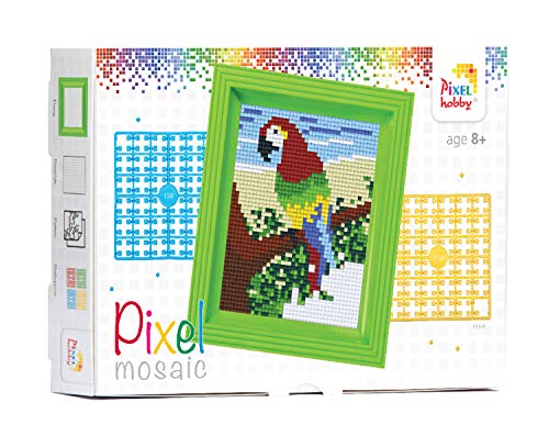 Pixel P31251 Mosaik Geschenkverpackung Papagei, Pixelbild mit Rahmen, kinderleichtes Stecksystem, ohne Bügeln und Kleben, Steinchen aus Biokunststoff von Pracht Creatives Hobby