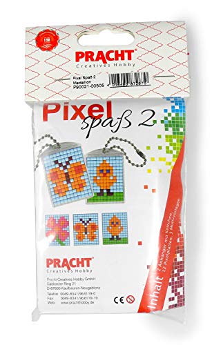 Pixel P90021-00505 Spaß Bastelset 2, zur Gestaltung von 2 Schlüsselanhängern (Medaillons) für Kinder, kinderleichtes Stecksystem, ohne Bügeln und Kleben, Steinchen aus Biokunststoff von Pracht Creatives Hobby