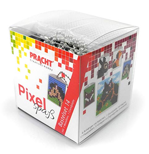 Pixel P90034-63501 Spaß Bastelset 14, zur Gestaltung von 4 Schlüsselanhängern (Medaillons) für Kinder, kinderleichtes Stecksystem, ohne Bügeln und Kleben, Steinchen aus Biokunststoff von Pracht Creatives Hobby