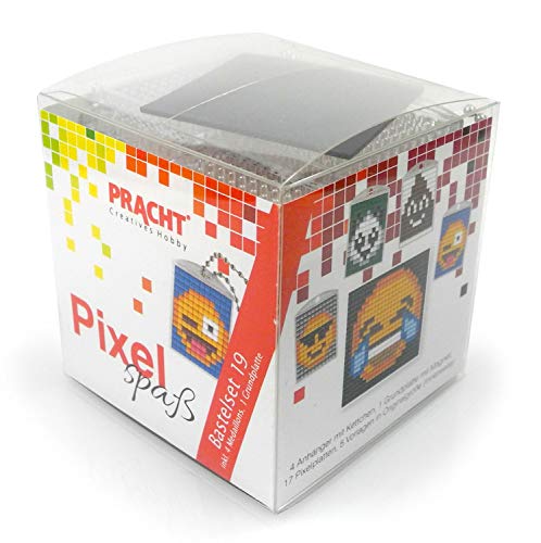 Pixel P90040-63501 Spaß Bastelset 19, zur Gestaltung von 4 Schlüsselanhängern für Kinder, kinderleichtes Stecksystem, ohne Bügeln und Kleben, Steinchen aus Biokunststoff von Pracht Creatives Hobby