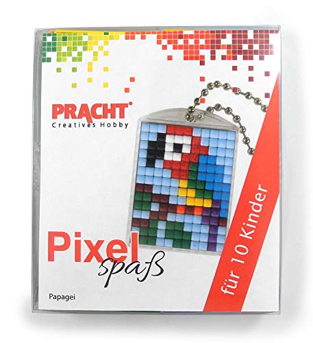 Pixel P90058-07501 Spaß Bastelset Papagei für 10 Kinder, mit 10 Medaillons zum Pixeln, einfaches Stecksystem ohne Bügeln und Kleben, ideal für Kindergeburtstag, Bastelnachmittag, Schulen und Kitas von Pracht Creatives Hobby