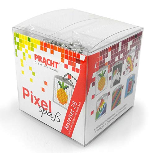 Pixel P90066-63501 Spaß Bastelset 28, zur Gestaltung von 6 Schlüsselanhängern (Medaillons) für Kinder, kinderleichtes Stecksystem, ohne Bügeln und Kleben, Steinchen aus Biokunststoff von Pracht Creatives Hobby