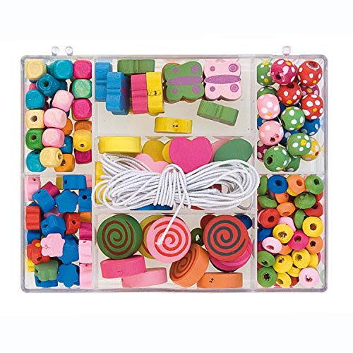 Pracht Creatives Hobby 0855-101 Holzperlen Mix in verschiedenen Formen und Farben sortiert, mit weißer Kordel zum Auffädeln, zum Basteln von Ketten, Armbändern und anderem Schmuck von Pracht Creatives Hobby