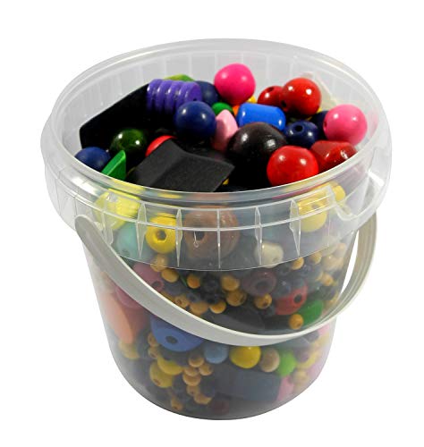 Pracht Creatives Hobby 0855-134 Holzperlen Mix im Eimer, 400 g, sortiert in verschiedenen Formen und Farben, ideal zum Basteln und Gestalten von Ketten, Armbändern und anderem Schmuck von Pracht Creatives Hobby