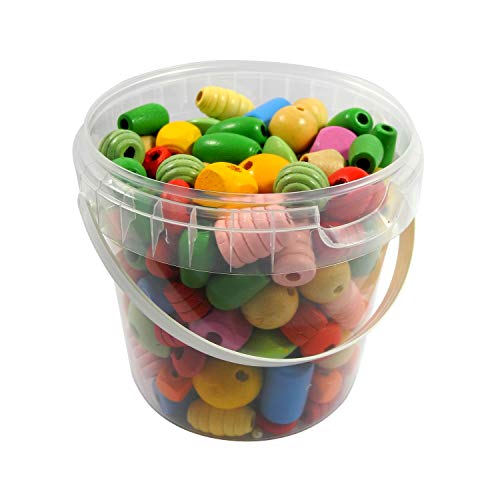 Pracht Creatives Hobby 0855-184 Holzperlen Mix im Eimer, Pastelltöne 400 g, sortiert in verschiedenen Formen und Farben, ideal zum Basteln und Gestalten von Ketten, Armbändern und anderem Schmuck von Pracht Creatives Hobby