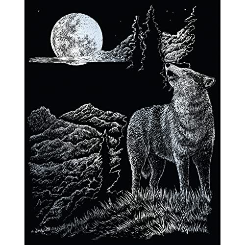 Royal & Langnickel - Kratzbild Wolf & Mond, Silber, Kratzbilder für Kinder und Erwachsene, mit Kratzstift und Vorlage von Pracht Creatives Hobby
