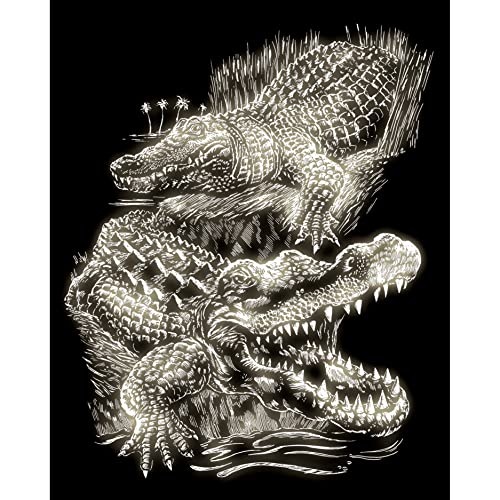 Royal & Langnickel - Kratzbild Krokodile, Glow in the Dark, Kratzbilder für Kinder und Erwachsene, mit Kratzstift und Vorlage von Pracht Creatives Hobby