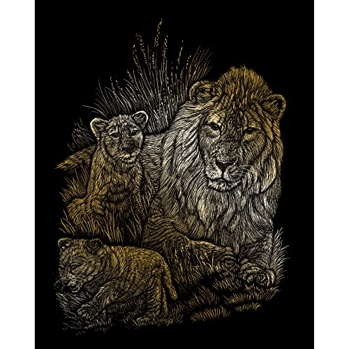 Royal & Langnickel - Kratzbild Löwe mit Jungen, Gold, Kratzbilder für Kinder und Erwachsene, mit Kratzstift und Vorlage von Pracht Creatives Hobby