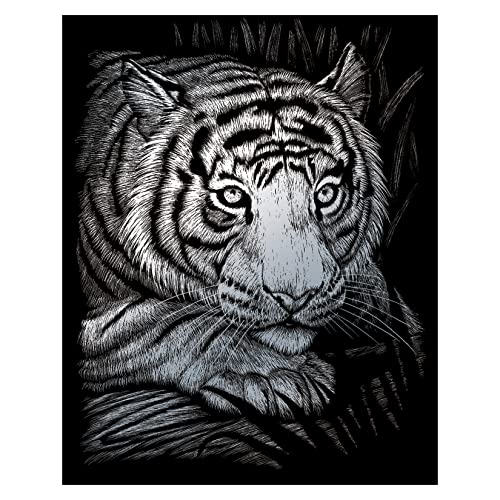 Pracht Creatives Hobby Royal & Langnickel - Kratzbild Weißer Tiger, Silber, Kratzbilder für Kinder und Erwachsene, mit Kratzstift und Vorlage von Pracht Creatives Hobby