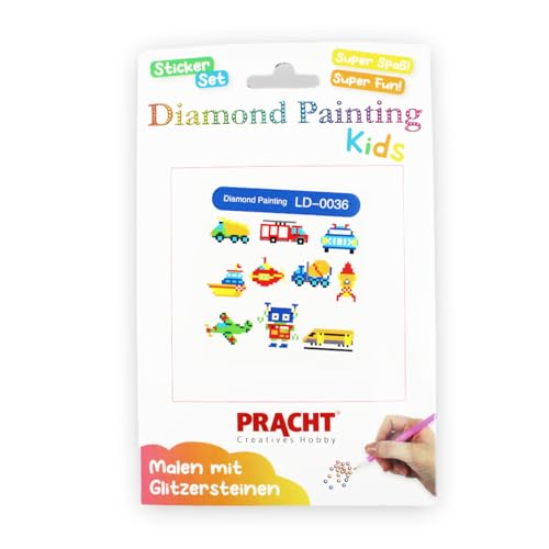 Pracht Creatives Hobby 6035-25211 Diamond Painting Stickerset, Motiv Fahrzeuge, Bastelset zum Gestalten von Aufklebern mit Glitzersteinchen, für Kinder ab 5 Jahren von Pracht Creatives Hobby