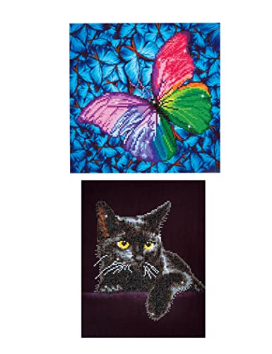 Pracht Creatives Hobby Diamond Dotz 69501 - Diamond Painting Bilder für Kinder & Erwachsene, DIY-Set mit den Motiven Midnight Cat und Flutter by pink, sowie passendem Zubehör von Pracht Creatives Hobby