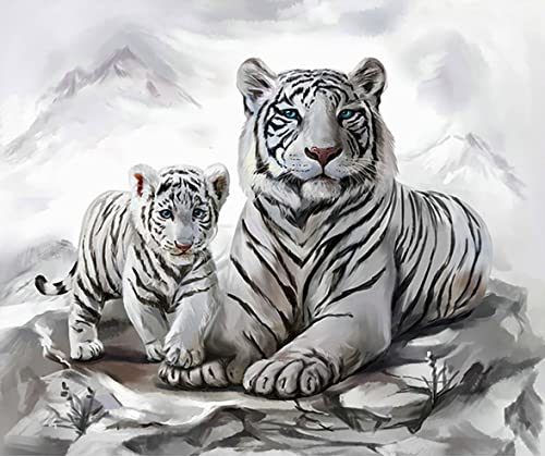 Pracht Creatives Hobby Diamond Painting Set, Bild mit Motiv weiße Tigermama mit Jungtier und Zubehör, Größe ca. 35 x 25 cm, Bastelset zum Malen mit Glitzersteinchen für Kinder ab 5 Jahren von Pracht Creatives Hobby