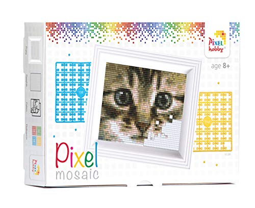 Pracht Creatives Hobby Pracht Creatives Hobby Pixel P31179 Mosaik Geschenkverpackung Katze, Pixelbild mit Rahmen, kinderleichtes Stecksystem, ohne Bügeln und Kleben, Steinchen aus Biokunststoff von Pracht Creatives Hobby