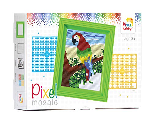 Pixel P31251 Mosaik Geschenkverpackung Papagei, Pixelbild mit Rahmen, kinderleichtes Stecksystem, ohne Bügeln und Kleben, Steinchen aus Biokunststoff von Pracht Creatives Hobby