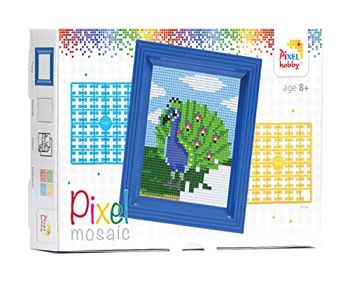 Pixel P31252 Mosaik Geschenkverpackung Pfau, Pixelbild mit Rahmen, kinderleichtes Stecksystem, ohne Bügeln und Kleben, Steinchen aus Biokunststoff von Pracht Creatives Hobby