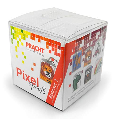 Pixel P90010-63501 Spaß Bastelset 3, zur Gestaltung von 6 Schlüsselanhängern (Medaillons) für Kinder, kinderleichtes Stecksystem, ohne Bügeln und Kleben, Steinchen aus Biokunststoff von Pracht Creatives Hobby