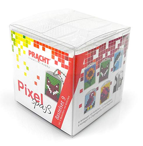 Pixel P90016-63501 Spaß Bastelset 9, zur Gestaltung von 6 Schlüsselanhängern (Medaillons) für Kinder, kinderleichtes Stecksystem, ohne Bügeln und Kleben, Steinchen aus Biokunststoff von Pracht Creatives Hobby
