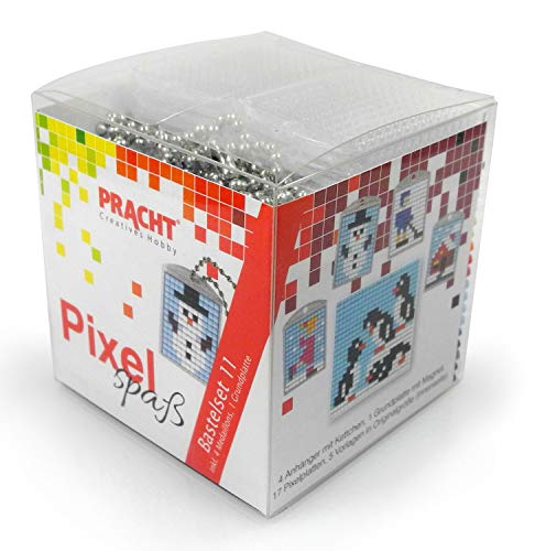 Pixel P90019-63501 Spaß Bastelset 11, zur Gestaltung von 4 Schlüsselanhängern (Medaillons) für Kinder, kinderleichtes Stecksystem, ohne Bügeln und Kleben, Steinchen aus Biokunststoff von Pracht Creatives Hobby