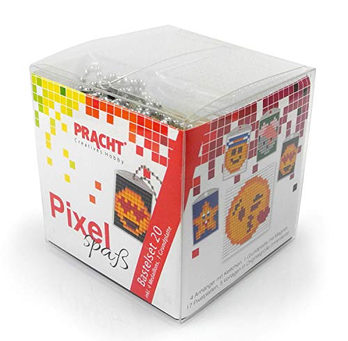 Pixel P90041-63501 Spaß Bastelset 20, zur Gestaltung von 4 Schlüsselanhängern (Medaillons) für Kinder, kinderleichtes Stecksystem, ohne Bügeln und Kleben, Steinchen aus Biokunststoff von Pracht Creatives Hobby