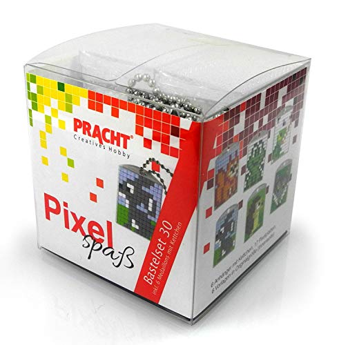 Pixel P90068-63501 Spaß Bastelset 30, zur Gestaltung von 6 Schlüsselanhängern (Medaillons) für Kinder, kinderleichtes Stecksystem, ohne Bügeln und Kleben, Steinchen aus Biokunststoff von Pracht Creatives Hobby