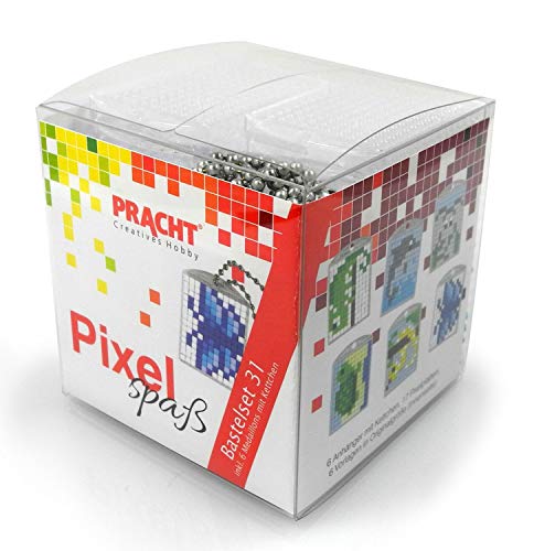 Pixel P90069-63501 Spaß Bastelset 31, zur Gestaltung von 6 Schlüsselanhängern (Medaillons) für Kinder, kinderleichtes Stecksystem, ohne Bügeln und Kleben, Steinchen aus Biokunststoff von Pracht Creatives Hobby