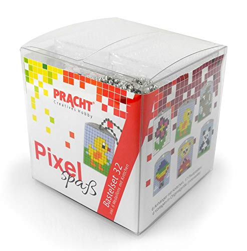 Pixel P90070-63501 Spaß Bastelset 32, zur Gestaltung von 6 Schlüsselanhängern (Medaillons) für Kinder, kinderleichtes Stecksystem, ohne Bügeln und Kleben, Steinchen aus Biokunststoff von Pracht Creatives Hobby