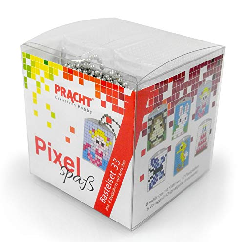Pixel P90071-63501 Spaß Bastelset 33, zur Gestaltung von 6 Schlüsselanhängern (Medaillons) für Kinder, kinderleichtes Stecksystem, ohne Bügeln und Kleben, Steinchen aus Biokunststoff von Pracht Creatives Hobby