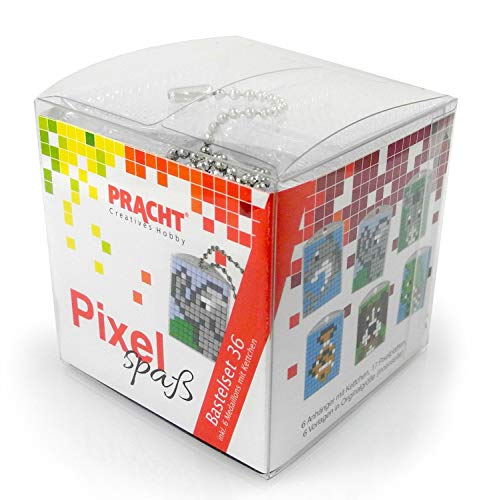 Pixel P90074-63501 Spaß Bastelset 36, zur Gestaltung von 6 Schlüsselanhängern (Medaillons) für Kinder, kinderleichtes Stecksystem, ohne Bügeln und Kleben, Steinchen aus Biokunststoff von Pracht Creatives Hobby