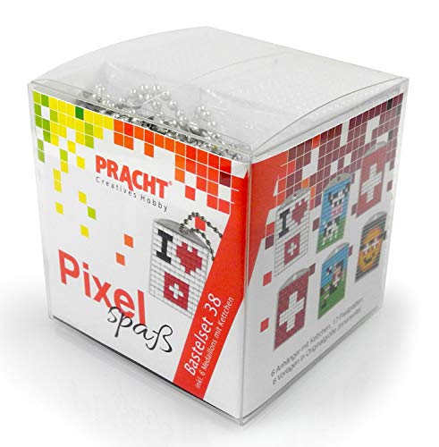 Pixel P90076-63501 Spaß Bastelset 38, zur Gestaltung von 6 Schlüsselanhängern für Kinder, kinderleichtes Stecksystem, ohne Bügeln und Kleben, Steinchen aus Biokunststoff von Pracht Creatives Hobby
