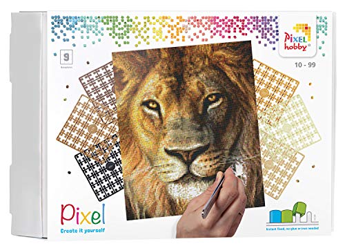 Pracht Creatives Hobby Pixel P090046 Mosaik Geschenkverpackung Löwe, Pixelbild ca. 30,5 x 38,1 cm, kinderleichtes Stecksystem, ohne Bügeln und Kleben, Steinchen aus Biokunststoff, ideal für Kinder von Pracht Creatives Hobby